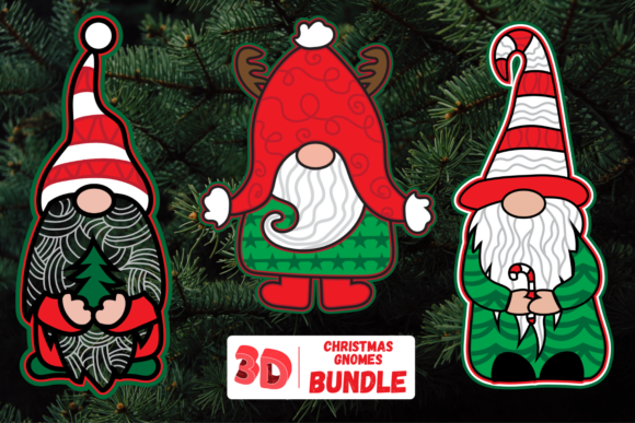 3D Christmas Gnomes Bundle for Holiday Crafts
