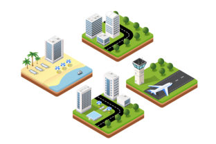 3D Isometric Icons Travel with Beach
